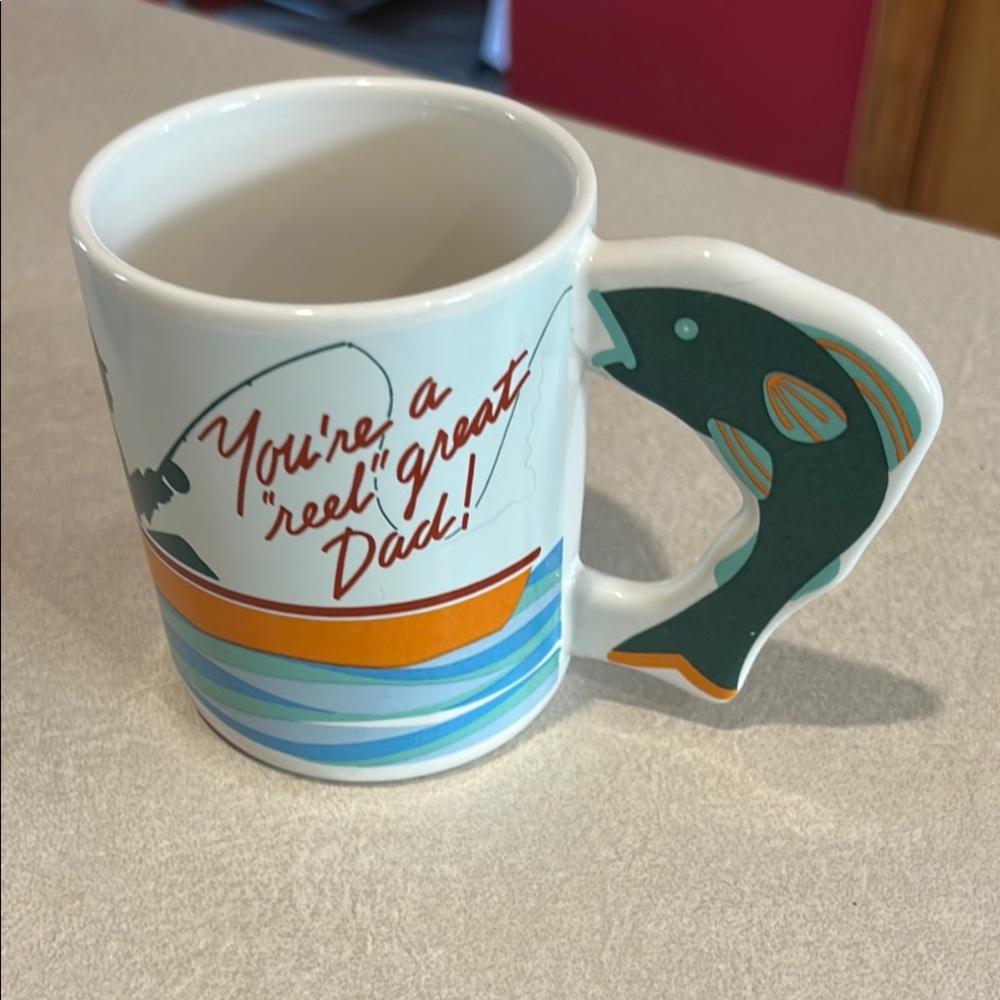 Reel Great Dad Mug‎ Fishermen Cup Fathers Day Birthday Gift Fish Handle Avon